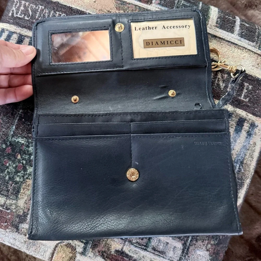 Vintage Diamicci‎ Designs Navy Blue Genuine Leather Wallet Clutch Organizer